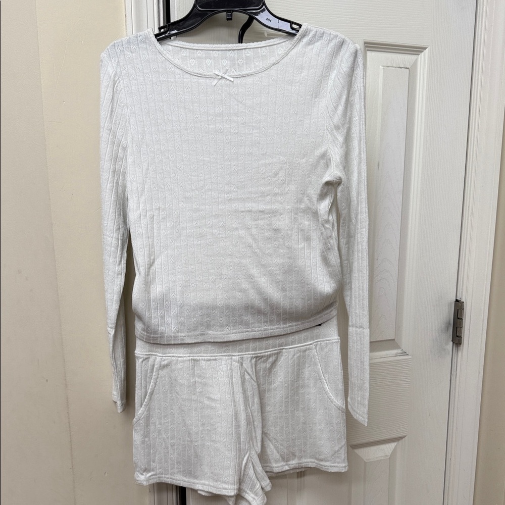 Women's White Long Sleeve Pajama 3PC  Set